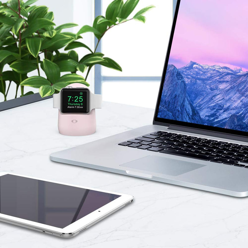 [Australia - AusPower] - AhaStyle iWatch Stand Silicone Charging Dock Holder Accessories for Apple Watch Series 7/6/5/4/3/2/1/SE(45/44/42/41/40/38mm), Supports Nightstand Mode【Adapters NOT Included】(Pink) Pink 