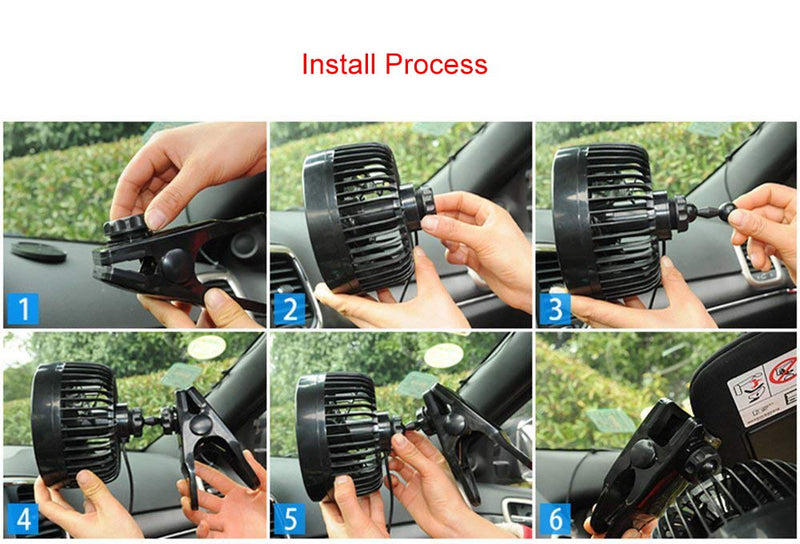 [Australia - AusPower] - Alagoo 12V 6''Car Cooling Fan Automobile Vehicle Clip Fan Powerful Quiet Ventilation Electric Car Fans with Adjustable Clip & Cigarette Lighter Plug for Car/Vehicle 