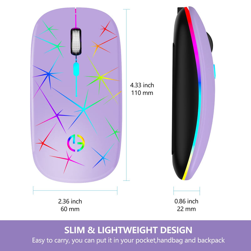 [Australia - AusPower] - Wireless Mouse, 2.4G Portable Optical Quiet RGB Mouse with USB Receiver and Type C Adapter, 3 Adjustable DPI Levels, Wireless Computer Mouse for Laptop, Computer, PC, MacBook, Desktop Purple 