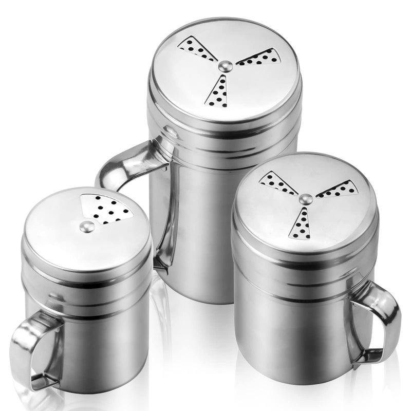 [Australia - AusPower] - Vmiapxo 3 Pack Adjustable Stainless Steel Spice Shakers with Handles and Lids, Seasoning Shaker Pepper Popcorn Salt Powder Sugar Shaker Bottles with Rotating Cover 