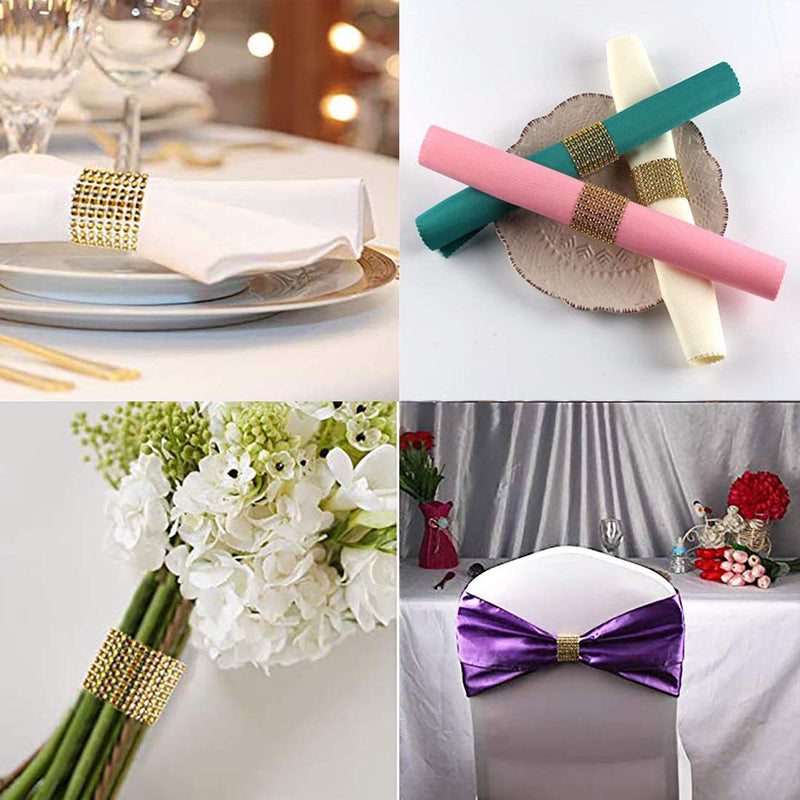 [Australia - AusPower] - Rhinestone Napkin Rings, BetterJonny 100 Pieces Gold Napkin Holder Plastic Chair Sash Bows, Mesh Bling Diamond Adornment for Place Settings, Wedding Receptions, Dinner or Holiday Parties, Family Gathe 