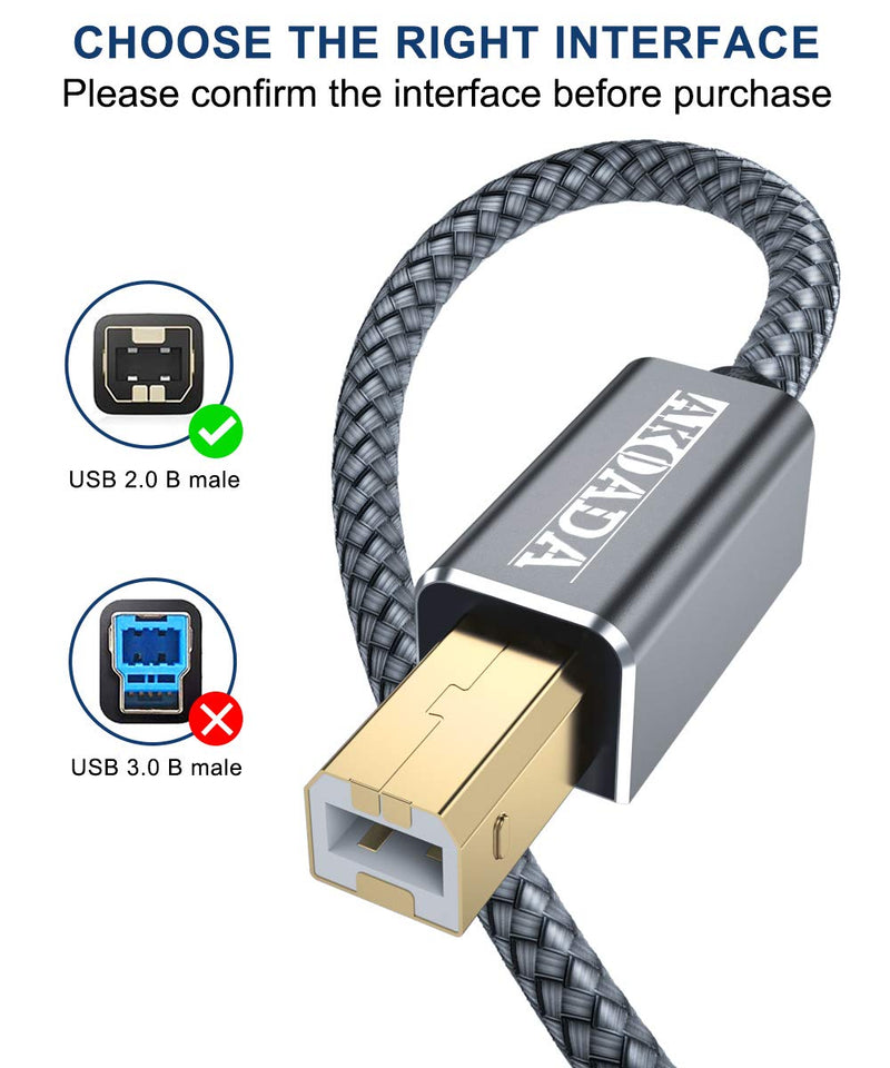 [Australia - AusPower] - USB 2.0 Printer Cable 15ft,Akoada USB Type A Male to B Male Printer Scanner Cord High Speed Compatible with HP, Canon, Dell, Epson, Lexmark, Xerox, Samsung and More grey 