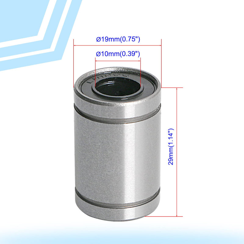[Australia - AusPower] - Aopin LM10UU Cylinder Linear Motion Ball Bearing, ID 10mm, OD 19mm Linear Ball Bearings Sae52100 Carbon Steel, 4 Rows of Steel Balls, Great for CNC, 3D Printer, Linear Rail Guide 12 PCS 