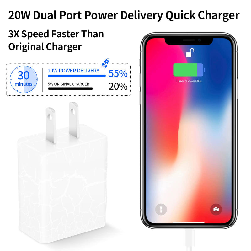 [Australia - AusPower] - USB C Charger PD Charger with 2-Pack Cables Fast Charger 20W Type-C Charger QC 3.0 Quick Charger Wall Charger Block Power Adapter for iPhone 13/12 Pro Max iPad Google Pixel Samsung Galaxy Cellphone White with 2 Cables 