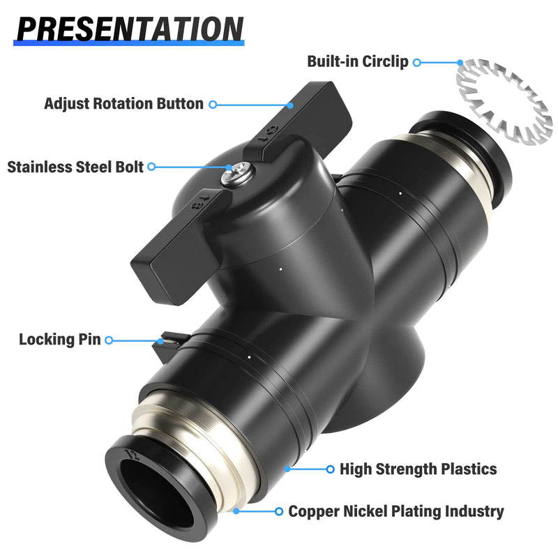 [Australia - AusPower] - TAILONZ PNEUMATIC BVU-1/4 OD Ball Valve Air Flow Control Valve Push to Connect Fitting（Pack of 1） 1/4 Inch 