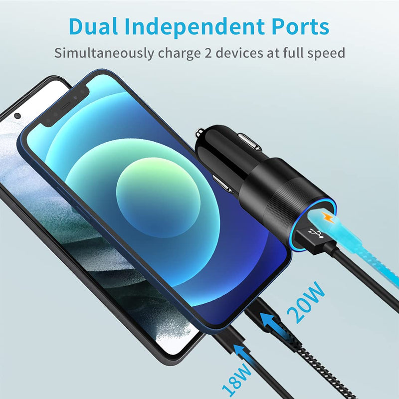 [Australia - AusPower] - Aymla 20W PD USB C Fast Car Charger Adapter Compatible for iPhone 13 Pro/13 Pro Max/13/12/mini/11/XS/XR/X/8/Plus/SE 2020/iPad Mini 5, Dual Ports Automobile Charger+MFi Certified Braided Cable 3.3ft 