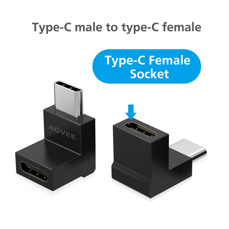 [Australia - AusPower] - AGVEE [ 4 Pack] 90 Degree Right Angled USB-C Male to USB-C Female Adapter (Type-C 3.2 Gen 2) Video 10G Data Converter, Black 