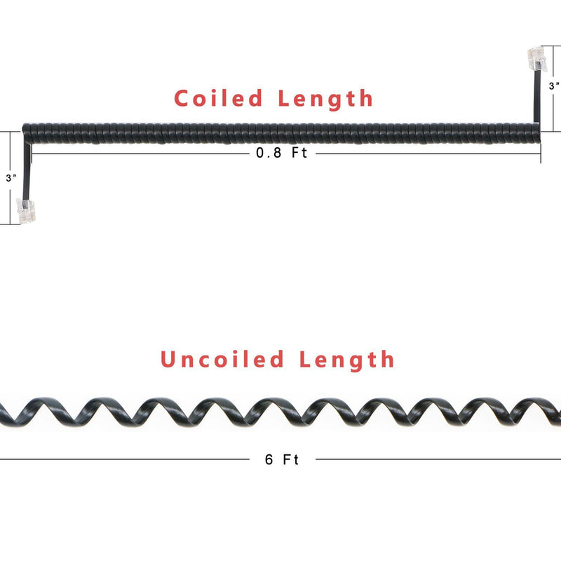 [Australia - AusPower] - Pasow Telephone Handset Coil Cord Phone Reciever RJ9 Coiled Cable,Coiled Length 0.8 to 6 feet Uncoiled (Black) Black 