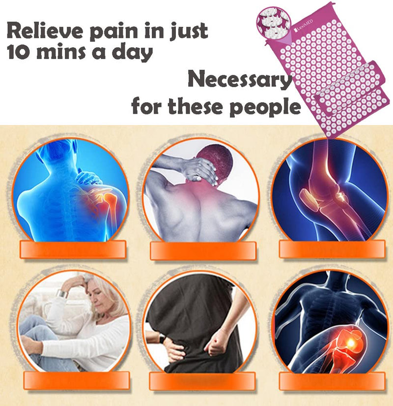 [Australia - AusPower] - Extended Acupressure Mat and Pillow Set + Gel Pack+ Blanket+ Travel Bag, Lotus Mat Relax Neck Lower Back Lumbar Great for Muscle Relaxation After Yoga Workout 