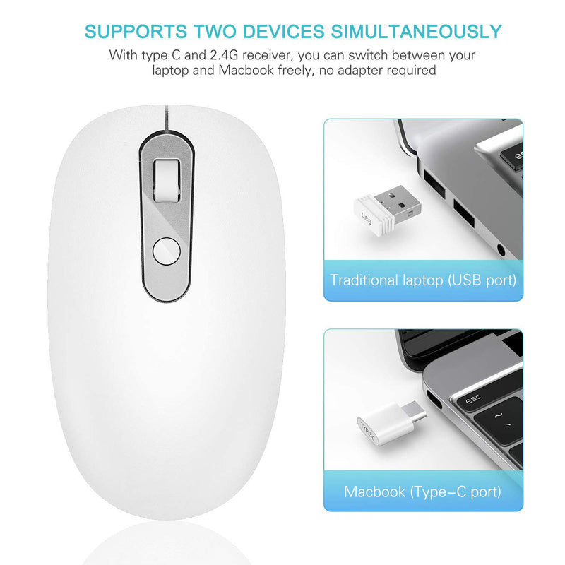 [Australia - AusPower] - Type C Wireless Mouse, 2.4G USB C Optical Silent Mouse, Ergonomic Mouse with Nano USB and Type C Receiver Compatible with Notebook, Computer, Laptop, MacBook and All Type C Devices 