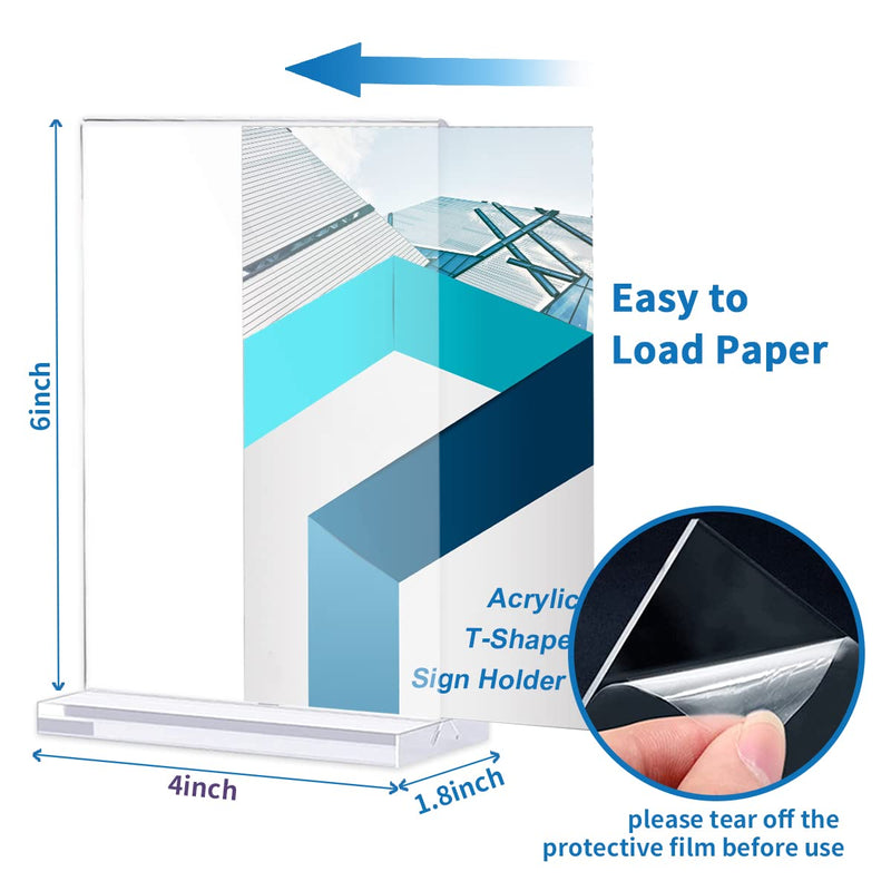 [Australia - AusPower] - Acrylic Sign Holder, 4 x 6 Inches Plastic T Shape Table Top Display Stand, Double Sided Frames Display Holder for Wedding Table Numbers, Restaurant Signs, Photos and Art Display (2 Pack) 