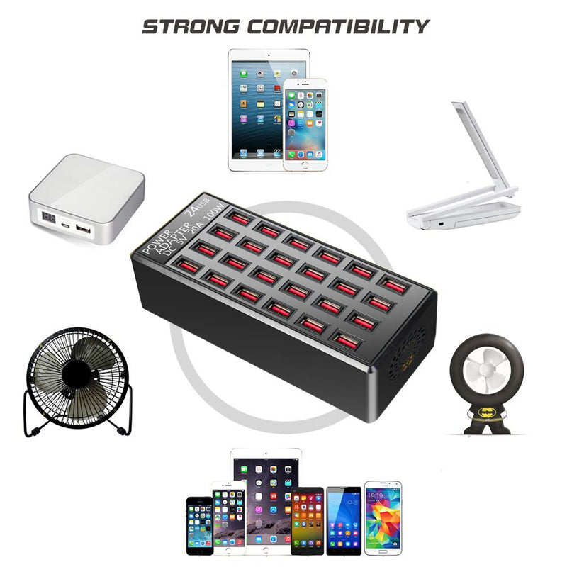 [Australia - AusPower] - 100w 24(20A) Port USB Fast Charging Station,Travel Desktop USB Rapid Charger,Multi Ports Charging Station Organizer for iPhone,Ipad,Samsung and More Devices,fit School,mall,Hotel,Shop 
