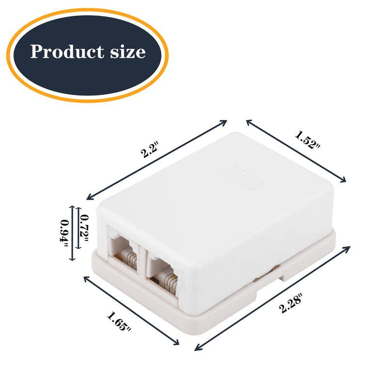 [Australia - AusPower] - Phone Jack Surface Mount Dual Port Telephone Jack Box with 2 RJ11 6P4C Female Outlets 2pack white 