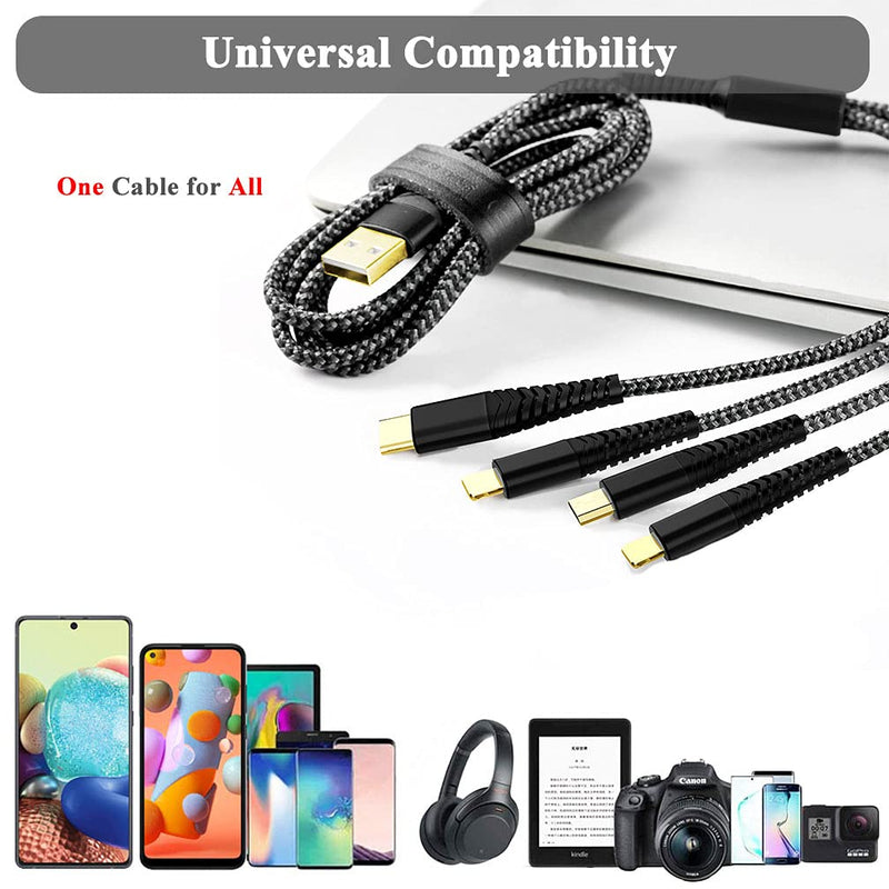 [Australia - AusPower] - 2Pack 6FT Multi Charging Cable 3A, Multi Charger Cable Nylon Braided Universal 4 in 1 Multi USB Cable Multiple Devices Charger Cord with Type C/Micro USB Connectors for Cell Phones and More 