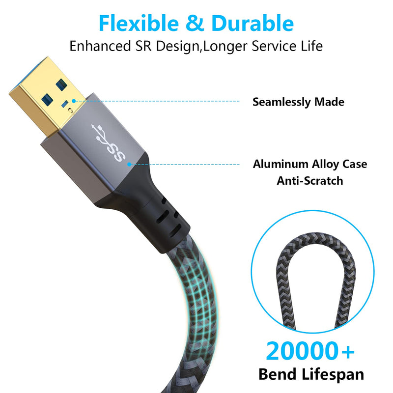[Australia - AusPower] - Hisatey USB Extension Cable 25 ft, Long USB Extension Cable USB Extender Nylon Braided USB 3.0 Extension Cable for Webcam, Camera, Phone, Mouse, Keyboard, Printer and More 25FT 