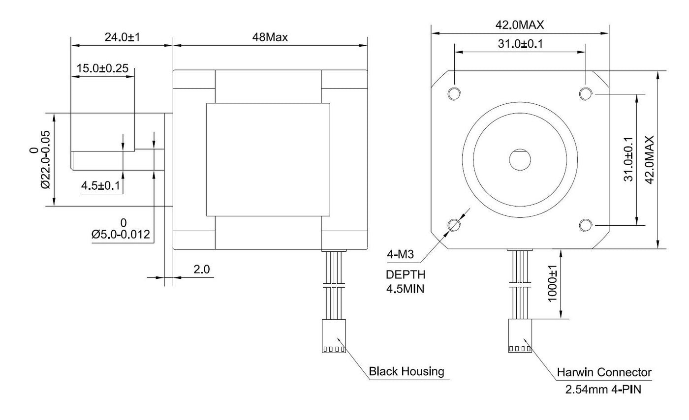 STEPPERONLINE Nema 17 Stepper Motor Bipolar 2A 59Ncm(84oz.in) 48mm Body 4- lead W/ 1m Cable and Connector compatible with 3D Printer/CNC