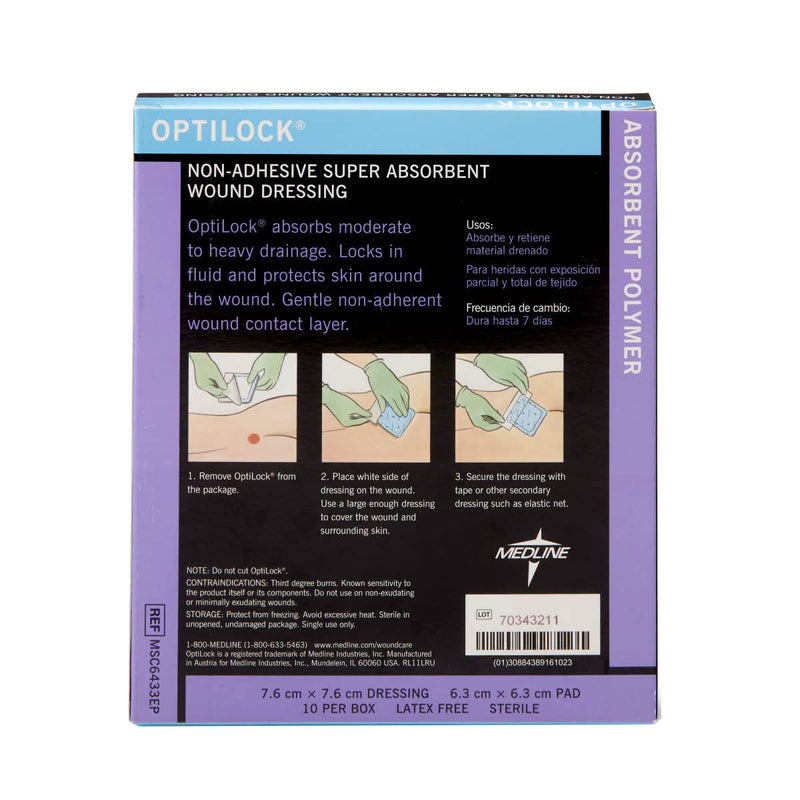 [Australia - AusPower] - Medline OptiLock Non-Adhesive Super Absorbent Wound Dressings, 3" x 3" (Pack of 10) 
