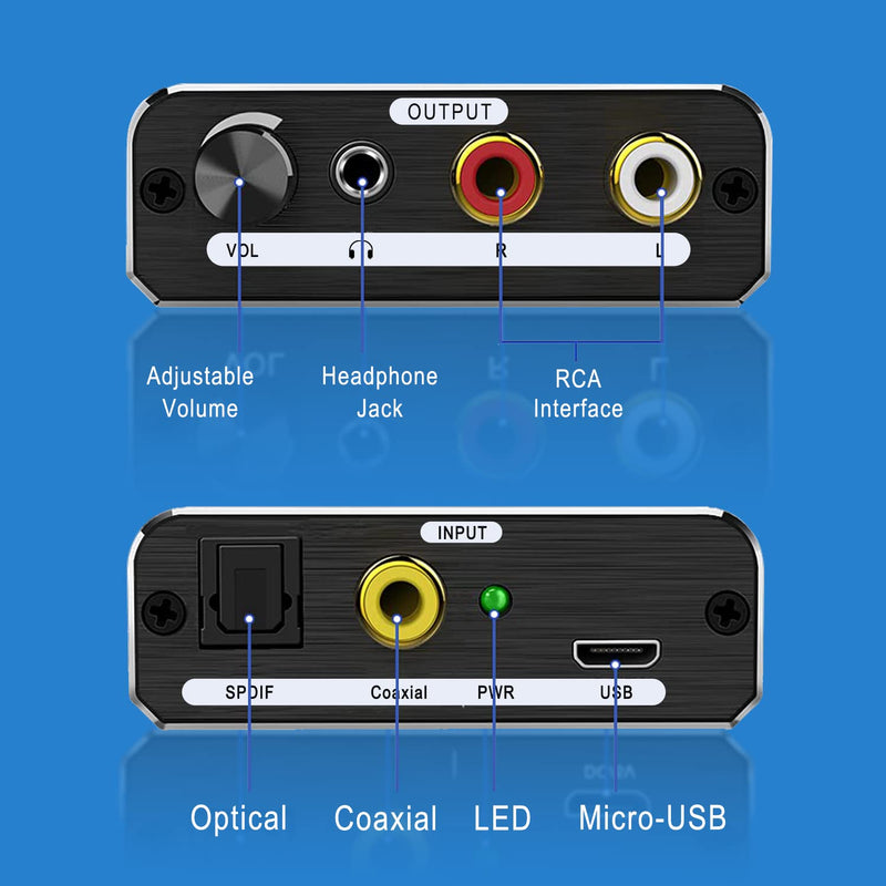 [Australia - AusPower] - Digital to Analog Audio Converter Volume Adjustable DAC Optical Fiber to RCA Audio Adapter Digital SPDIF TOSLINK to Stereo L/R and 3.5 mm Jack for TV DVD PS4 Amp Speaker Home Cinema 