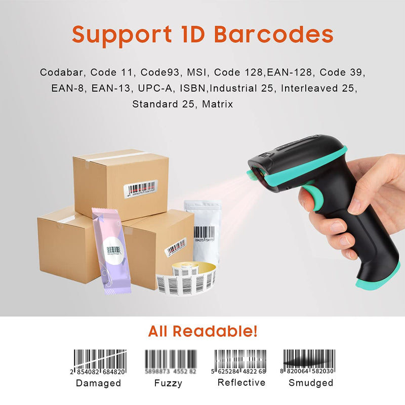 [Australia - AusPower] - Tera Barcode Scanner 1D Wireless with Battery Level Indicator Versatile 2-in-1 (2.4Ghz Wireless+USB 2.0 Wired) 328 Feet Transmission Distance Rechargeable Barcode Reader USB Handheld Bar Code Scanner 