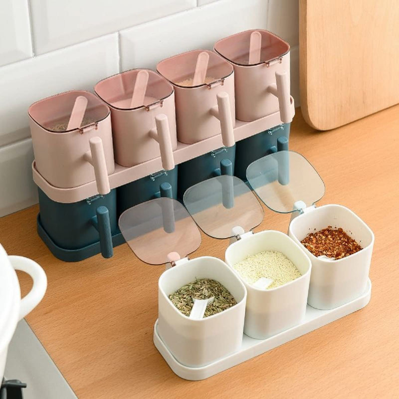 [Australia - AusPower] - (4 pieces) Seasoning box set contains 4 spoons, kitchen seasoning and spice containers, each seasoning box has a lid including a base (Pink) Pink 