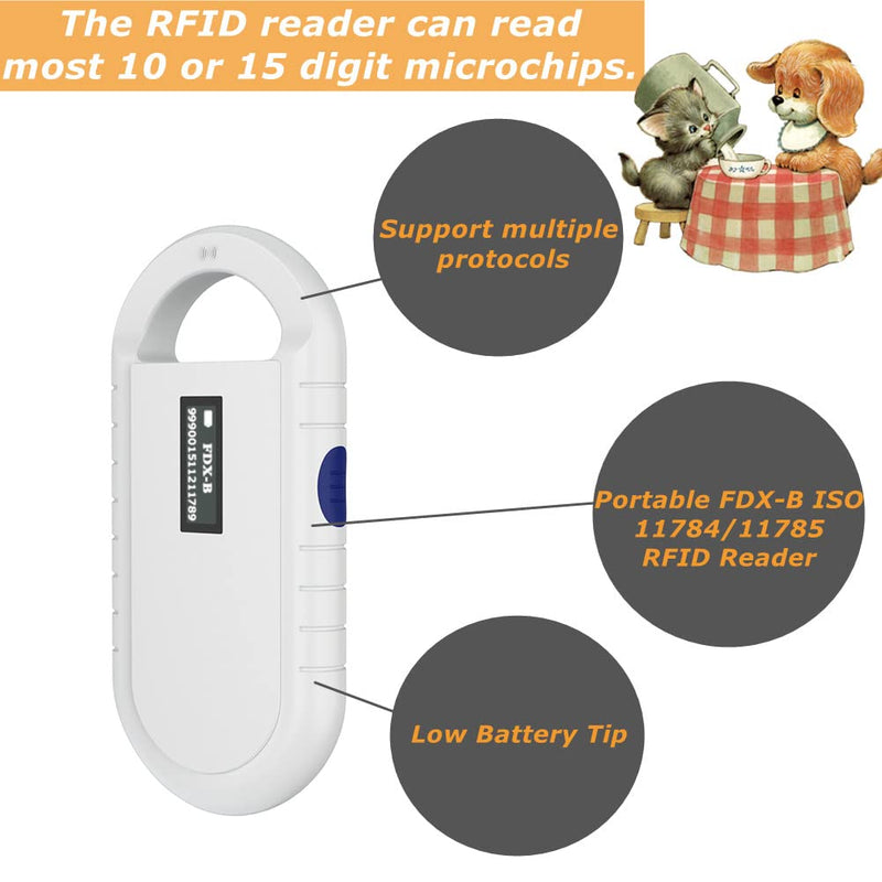 [Australia - AusPower] - Pet ID Microchip Scanner,Universal Portable Handheld Animal Chip RFID Reader with Backlight screen,History data,for 134.2K FDXB tags,Supports ISO 11784/11785,FDXB,ID64 RFID 
