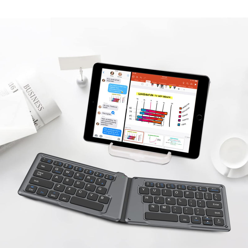 [Australia - AusPower] - MoKo Universal Foldable Keyboard, Ultra-Thin Wireless Keyboard for iPad 10.2(9th/8th/7th Generation)/9.7/iPad Air 4th Gen/iPhone 13/12/11, Fit iOS Android Windows Tablet Laptop Devices, Silver Gray 