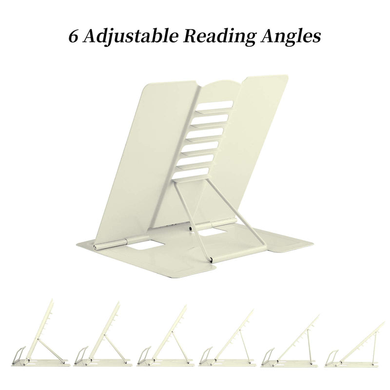 [Australia - AusPower] - MSDADA Book Stand Metal Reading Rest Book Holder Adjustable Cookbook Documents Holder Portable Sturdy Bookstands for Recipes Textbooks Tablet Music Books with Page Clips Gifts for Girls (Milky White) Milky White 