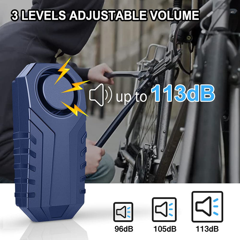 [Australia - AusPower] - WSDCAM 113dB Bike Alarm Wireless Anti Theft Vibration Motion Sensor Vehicle Security Alarm System Waterproof Motorcycle Alarm Bicycle Alarm with Remote - Blue 
