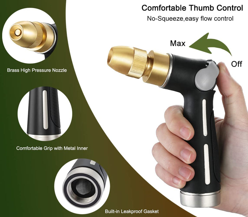 [Australia - AusPower] - FANHAO Garden Hose Nozzle with High Pressure Jet, 100% Heavy Duty Metal Water Hose Sprayer, Thumb Flow Control, On Off Valve, 4 Spray Patterns for Garden Watering, Car and Pet Washing 
