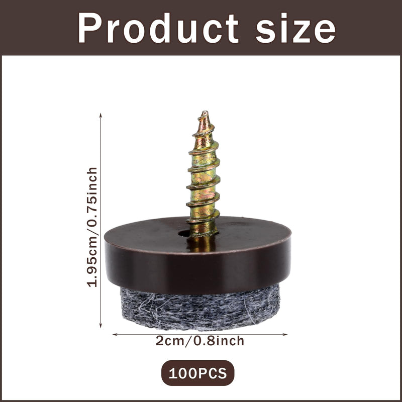 [Australia - AusPower] - Yaocom 100 Pcs Screw on Felt Chair Pads 0.8 Felt Pads for Furniture Sliders Chair Leg Floor Protectors Round Screw Chair Glides for Hardwood Floors Wooden Leg Feet of Chair Table Sofa, Brown 