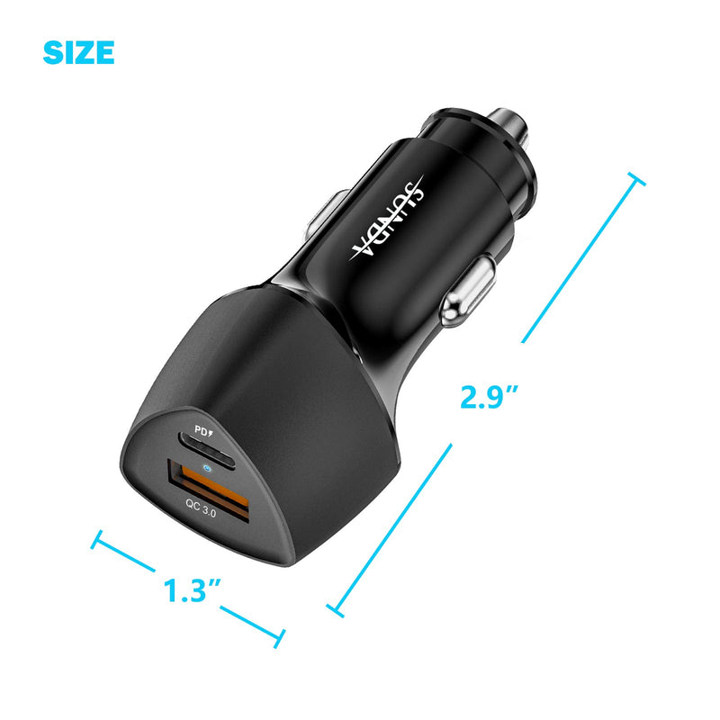 [Australia - AusPower] - SUNDA USB C Fast Car Charger 36W Dual Ports PD 18W&QC3.0, Cell Phone Automobile Chargers, for Apple Smart-Phones and Android Car Charger, Compatible with iPhone 12/12 Pro/Max/12 Mini/iPhone 11/Pad 1pack 