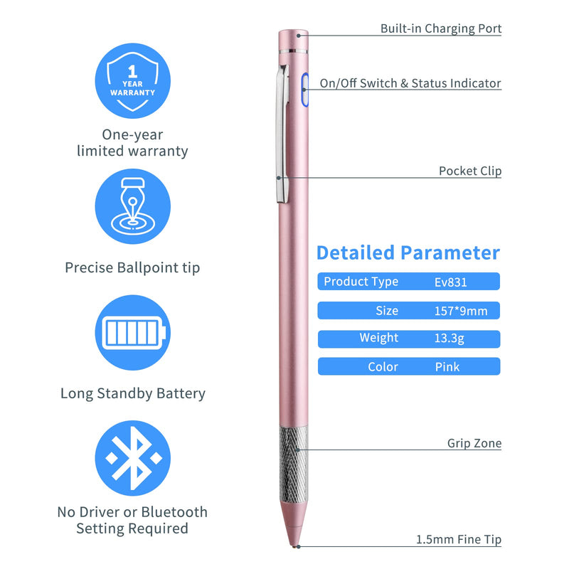 [Australia - AusPower] - Stylus Pencil for Lenovo Chromebook Flex 5 Pen,Minilabo Touch Screens Active Stylus Digital Pen with 1.5mm Ultra Fine Tip Stylist Pen for Lenovo Chromebook Flex 5 Drawing and Writing Pencil,Pink Pink 