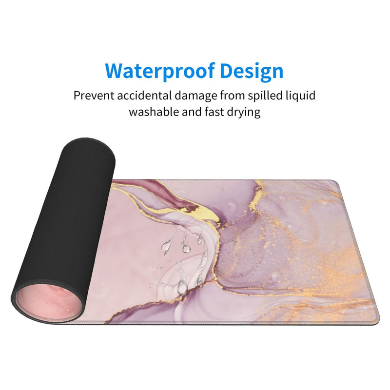 [Australia - AusPower] - Rose Gold Marble Mouse Pad Abstract Pink Desk Mat 31.5x11.8 Inch Marbled Texture Non-Slip Rubber Base Large Rose Gold Mousepad Stitched Edges Keyboard Mouse Mat Desk Pad for Office Home Game Rose Gold Marble 