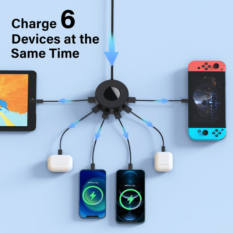 [Australia - AusPower] - 6-Port USB Charger Charging Station with Smart Identification, Desktop Multi-Port USB Charger Charging Station for Multiple Devices, iPhone iPad Tablets Cellphones (Black) Black 