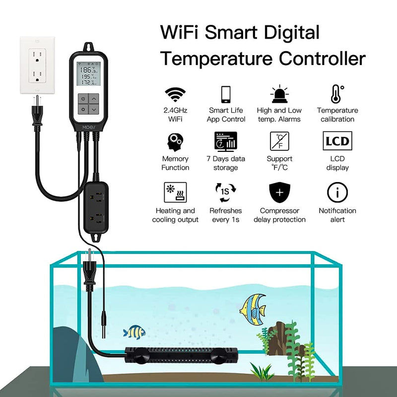[Australia - AusPower] - MOES Smart WiFi Digital Temperature Controller Thermostat Outlet Heating and Cooling Mode,for Greenhouse,Terrarium Carboy Heater,Smart Life App Remote Control,Work with Alexa and Google Home,Black 