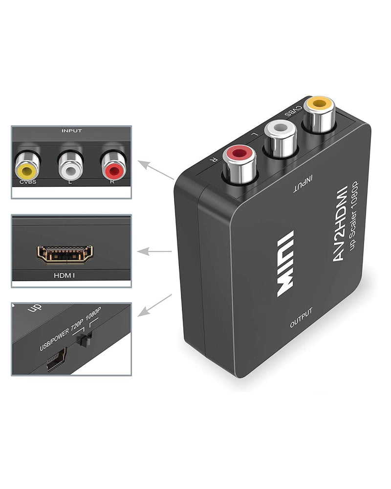 [Australia - AusPower] - ABLEWE RCA to HDMI,AV to HDMI Converter, 1080P Mini RCA Composite CVBS Video Audio Converter Adapter Supporting PAL/NTSC for TV/PC/ PS3/ STB/Xbox VHS/VCR/Blue-Ray DVD Players, Grey 