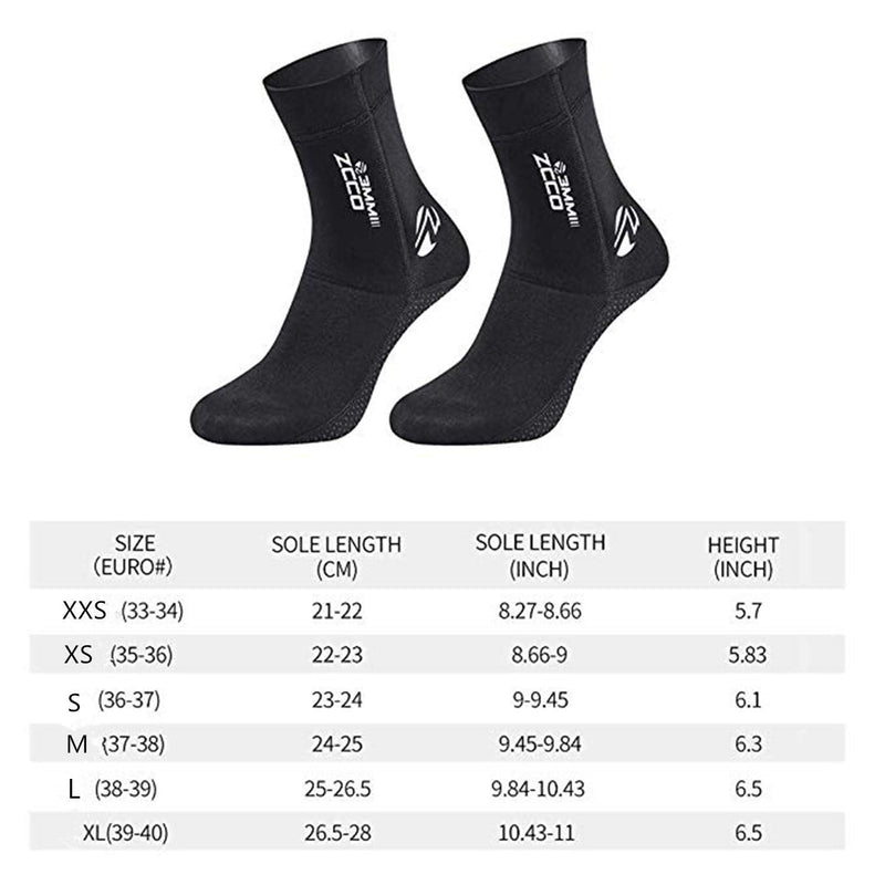 [Australia - AusPower] - ZCCO 3mm Neoprene Diving Socks,Beach Water Socks for Men Women Youth,Swim Socks for Diving,Snorkeling,Surfing,Water Sports Black XX-Small 