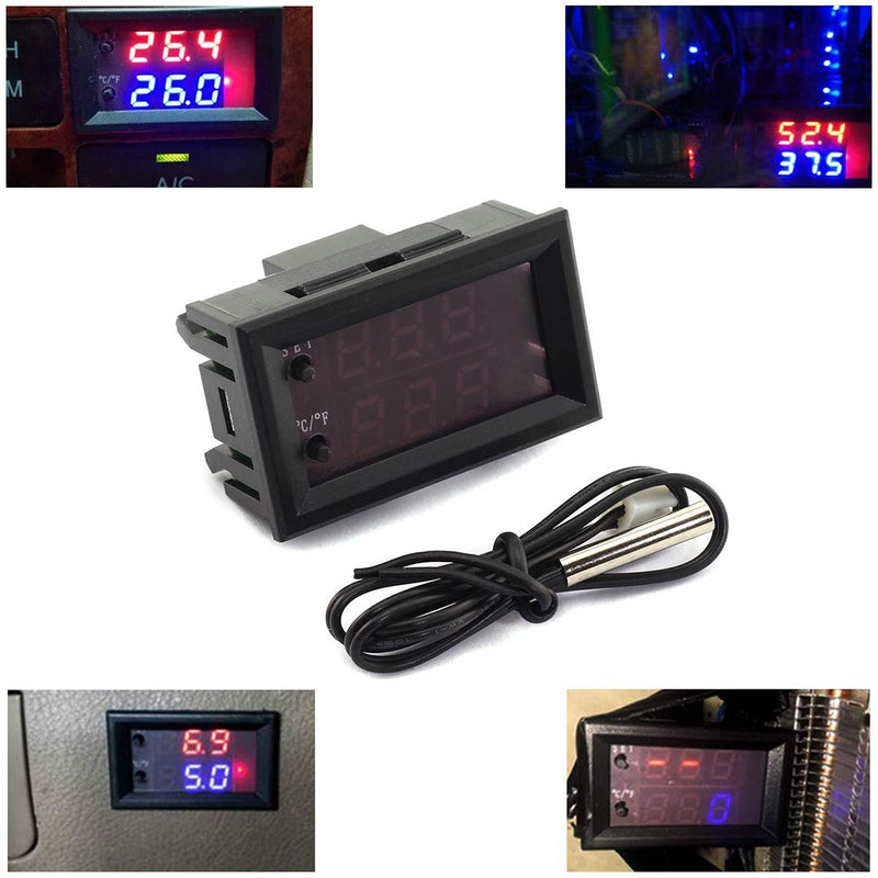 [Australia - AusPower] - DZS Elec Temperature Controller -50 to 110 Celsius (-58 to 230 F) DC 12V Programmable Heating/Cooling Thermostat Control Switch Module NTC Waterproof Sensor Probe Dual Color LED Display Monitor 