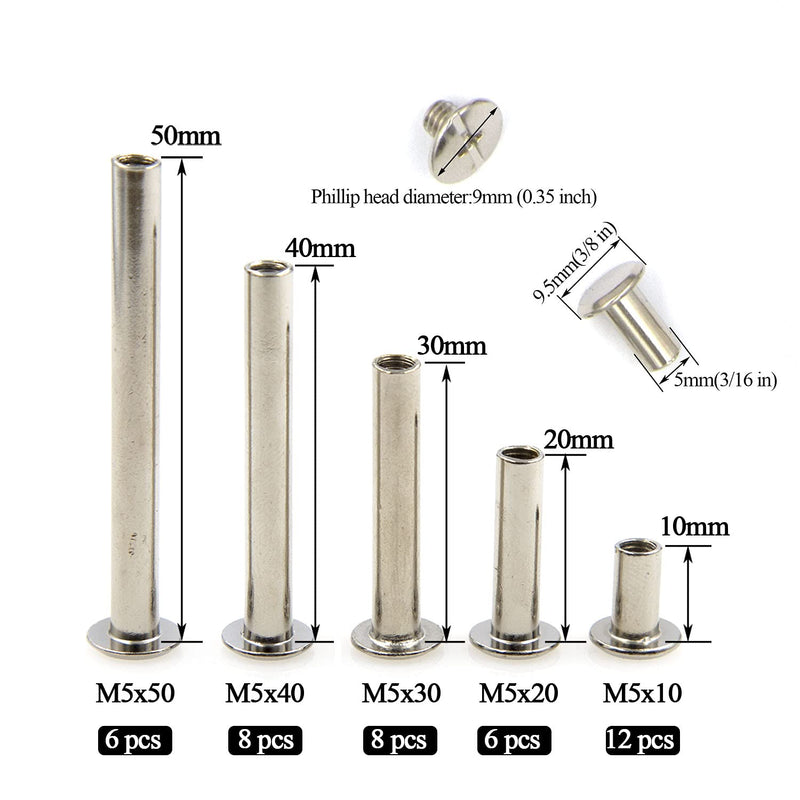 [Australia - AusPower] - Alloypro 80 Pcs Phillips Chicago Binding Screws M5 x 10/20/30/40/50mm (Silvery M5x10/20/30/40/50) Silvery M5x10/20/30/40/50 