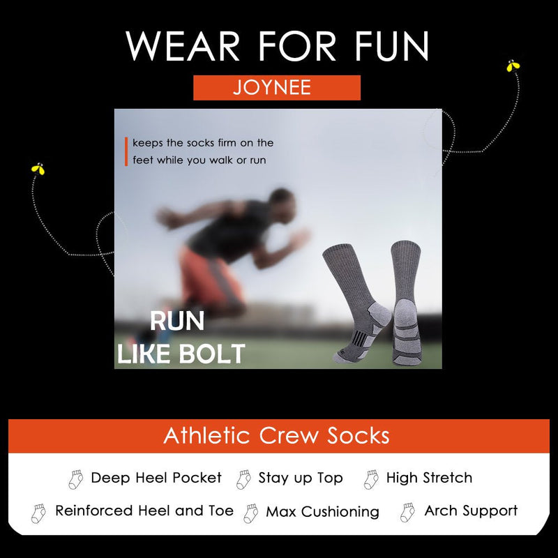 [Australia - AusPower] - JOYNÉE Mens 6 Pack Athletic Cushion Crew Socks Performance Running Socks Grey 1(6 Pairs) 