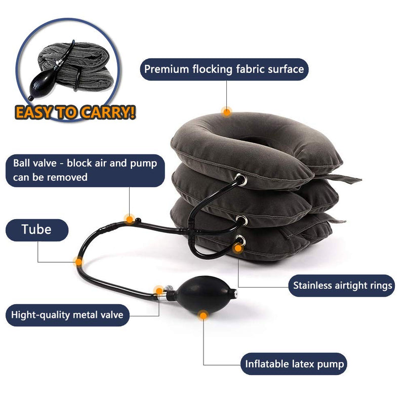 [Australia - AusPower] - Cervical Neck Traction Device for Instant Neck Pain Relief - Inflatable & Adjustable Neck Stretcher Neck Support Brace, Best Neck Traction Pillow for Home Use Neck Decompression Gray 