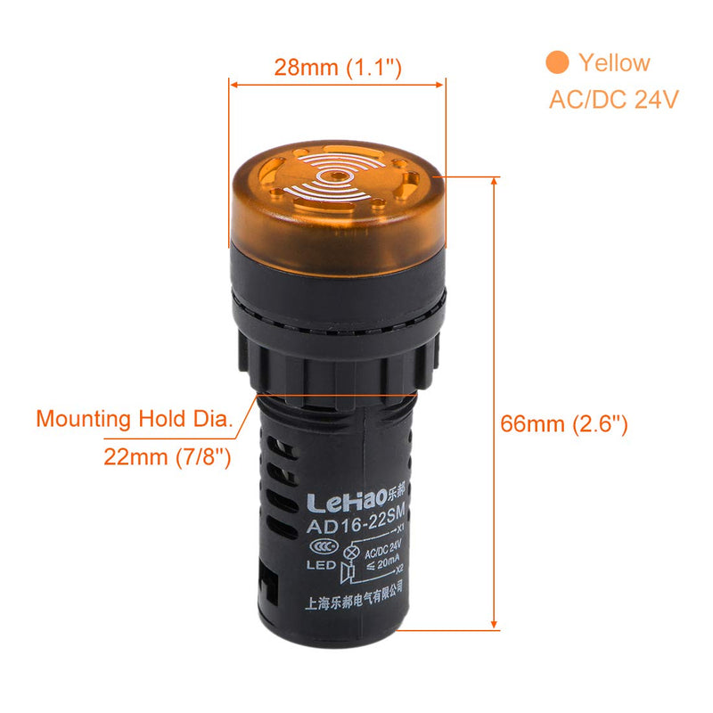 [Australia - AusPower] - uxcell 5Pcs Yellow Indicator Light with Buzzer AC/DC 24V, 22mm Panel Mount Flashing Alarm, for Electrical Control Panel, HVAC, DIY Projects 