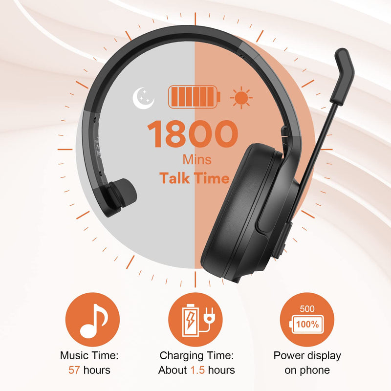 [Australia - AusPower] - EKSA Noise Canceling Trucker Bluetooth Headset with Microphone Wireless Over Ear Headphones, 99ft Long Wireless Range, Up to 30 Hours of Talk Time, All-Day Comfort Trucker Headset with Mute Button 