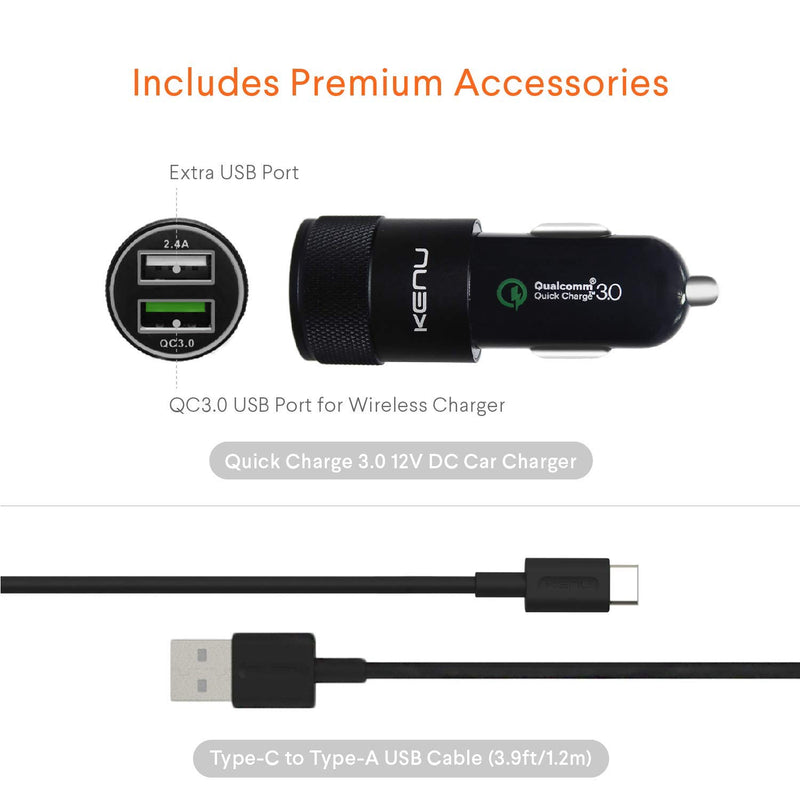 [Australia - AusPower] - Kenu Airbase Car Phone Mount Wireless Charger - Windshield, Dashboard, Desk Phone Holder - Suction Cup and 360 Degree Pivot, Qi Fast-Charging - Use with Latest iPhones, Samsung and Androids Suction Mount 