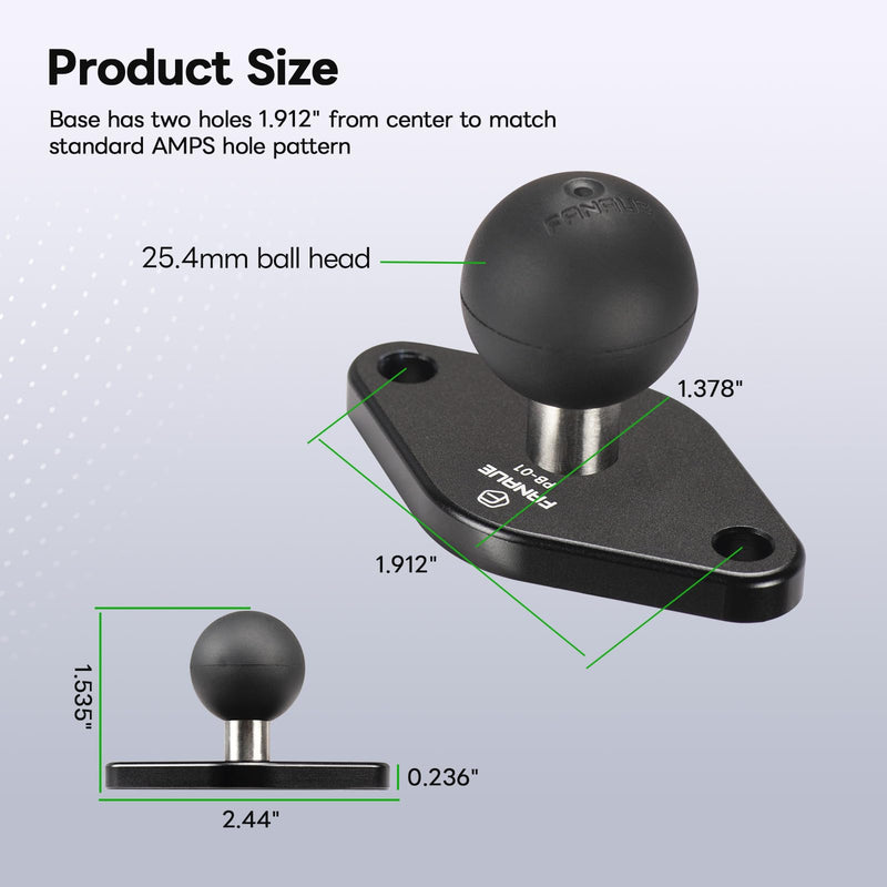 [Australia - AusPower] - FANAUE Diamond Mount Base Compatible RAM Mount B Size 1" Ball Double Socket Arm,Center Distance Between Two Mounting Holes is 1.92'',Meets Industry Standard AMPS Hole Pattern,Robust and Durable 2 Pack 
