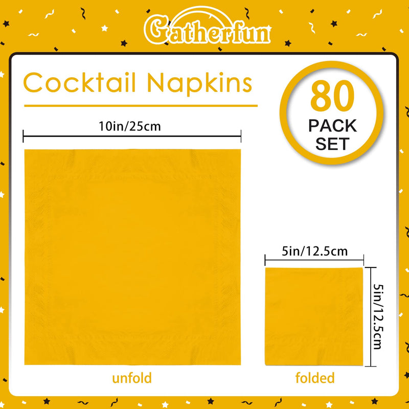 [Australia - AusPower] - Cocktail Napkins 3-ply 80PCS Yellow Beverage Napkin Disposable Paper Cocktail Napkins Dinner Napkins for Birthday Graduation Party Restaurant Bar Picnic 