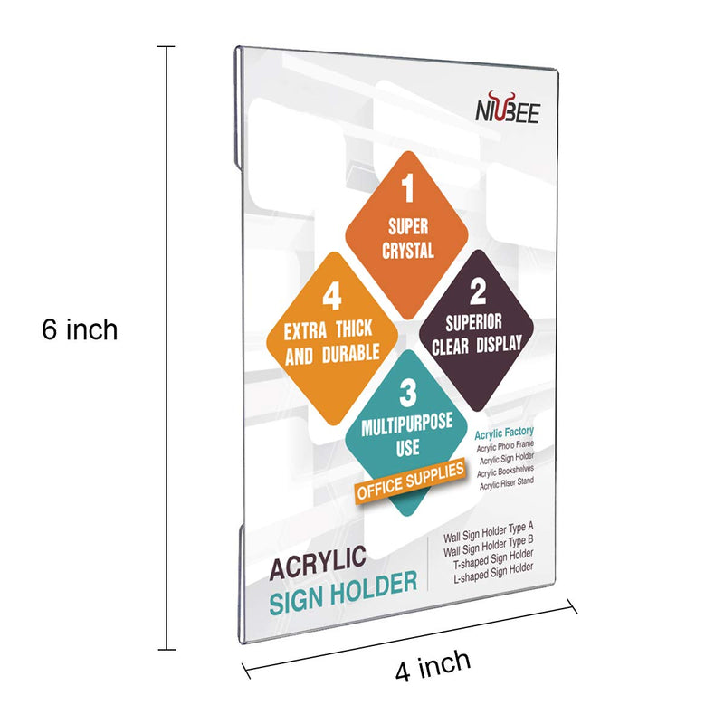 [Australia - AusPower] - Niubee 4 x 6 inch Wall Mount Acrylic Sign Holder with 3M Tape Adhesive for Office, Home, Store, Restaurant, No Drilling - Vertical (12 Pack) 4x6" 