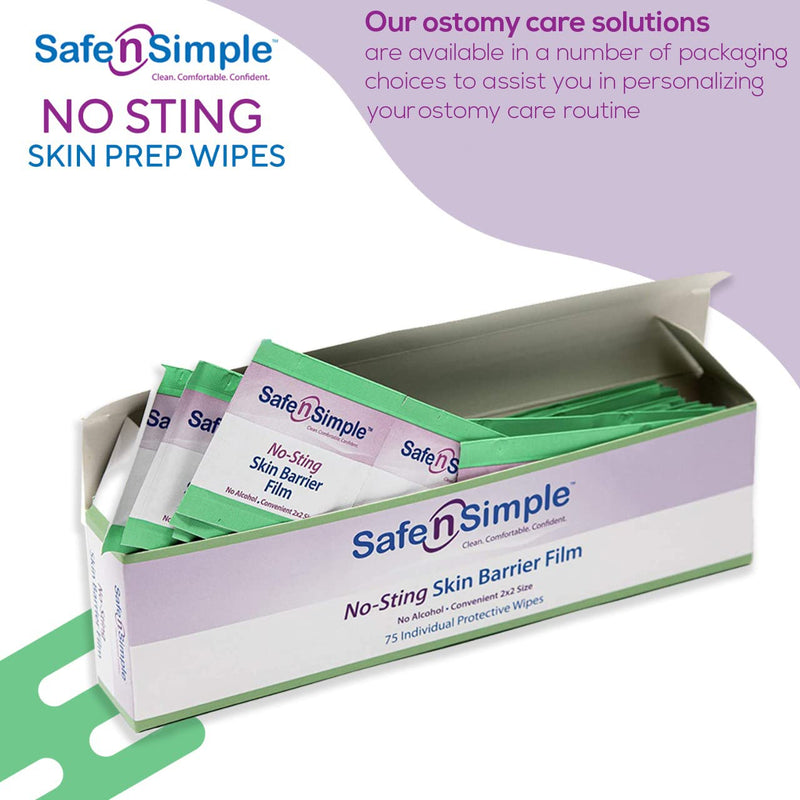 [Australia - AusPower] - Safe n' Simple No Sting Skin Prep Wipes - 75 Individual Ostomy Barrier Film Wipes - Skin Prep Protective Wipes - Bandage Medical for Skin 