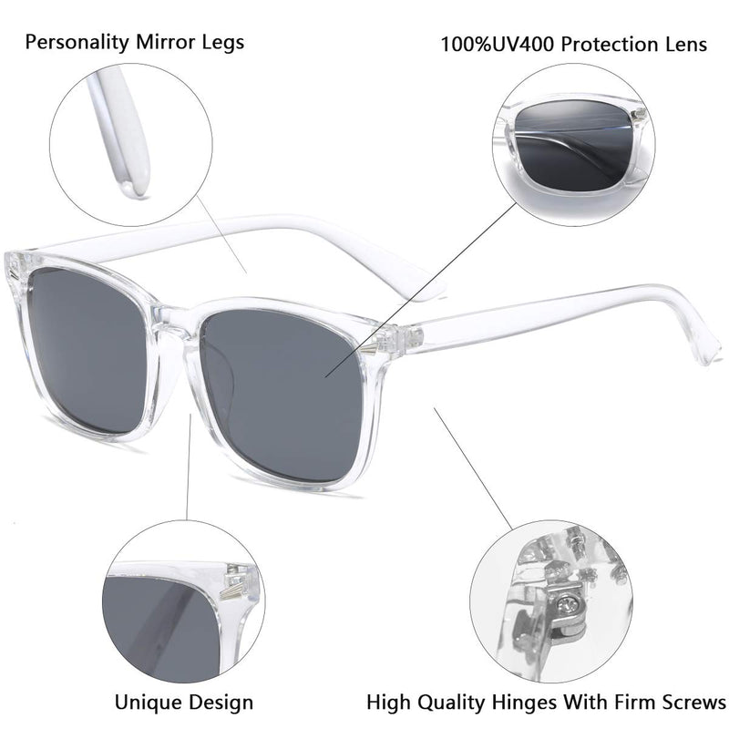 [Australia - AusPower] - AISSWZBER Square Polarized Sunglasses for Women Men Classic Trendy Stylish Sun Glasses 100% UV 400 Lens Protection Transparent 