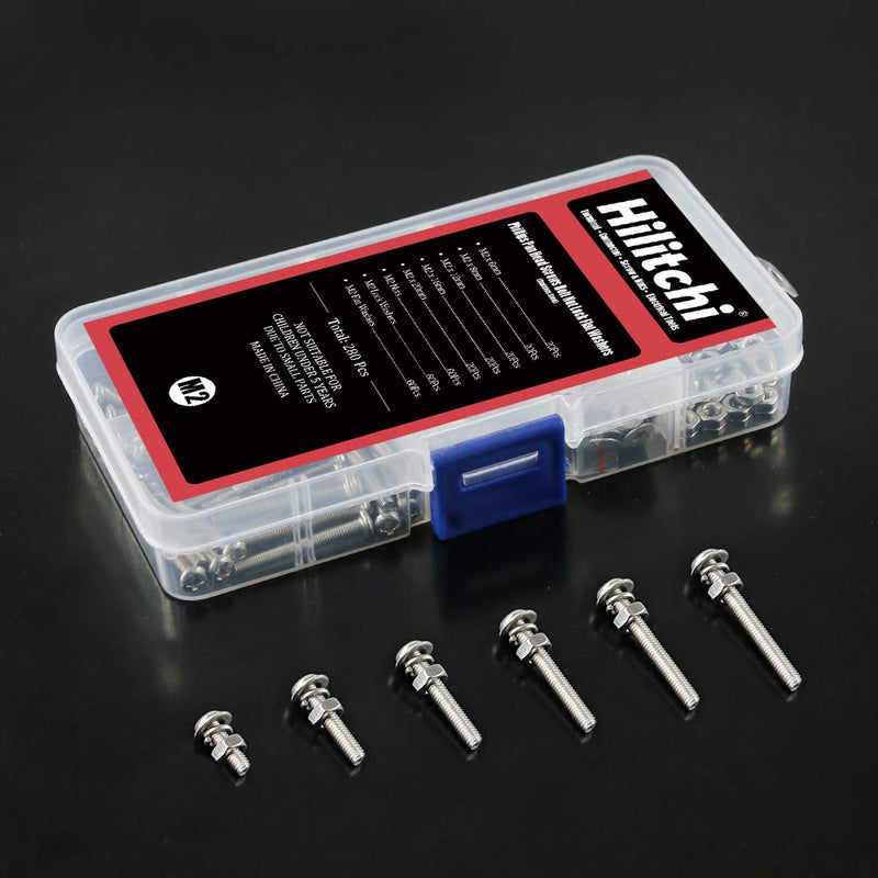 [Australia - AusPower] - Hilitchi 300-Piece M2 Phillips Pan Head Screws Bolt Nut Lock Flat Washers Assortment Kit, 304 Stainless Steel 